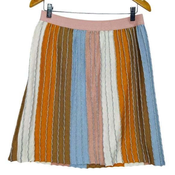 Eva Franco Pleated Knit Metallic Pastel Stripe Mini Skirt Size Large - Picture 3 of 12